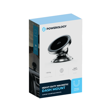 POWEROLOGY HEAVY DUTY MAGNETIC CAR MOUNT 360 ROTATABLE WITH 3M METAL PLATES - SILVER