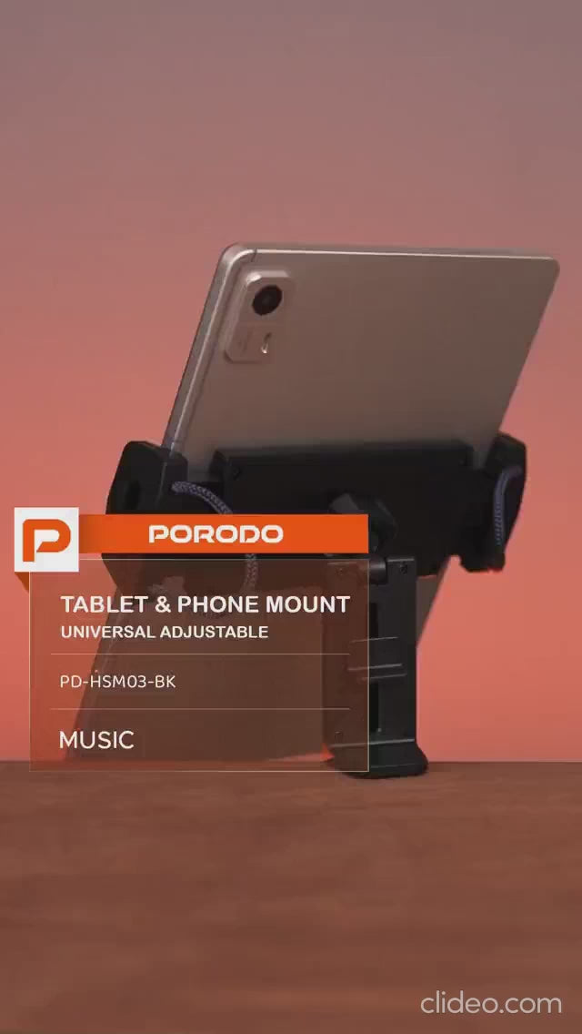 PORODO UNIVERSAL ADJUSTABLE 7" TO 14.6" IPAD/TABLET STAND - BLACK
