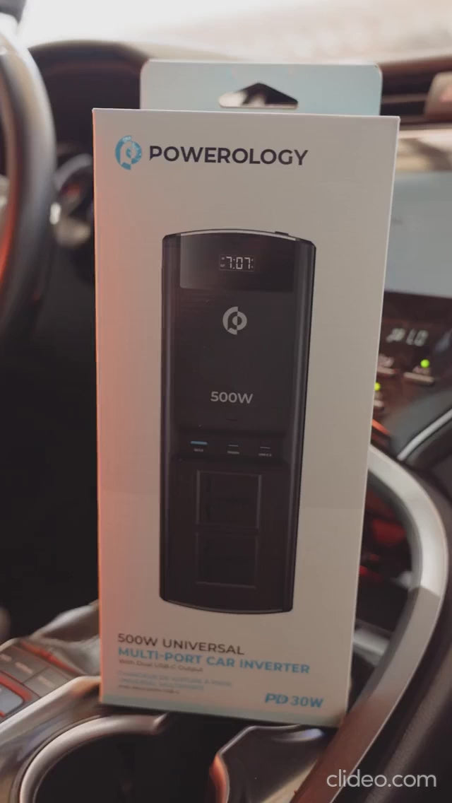 محول طاقة سيارة متعدد المنافذ من باورولوجي بقوة 500 واط مع مخرجين USB-C
