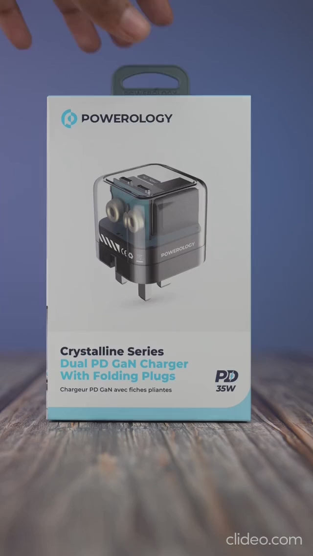 شاحن Powerology Crystalline Series Dual PD GaN مع قابس قابل للطي