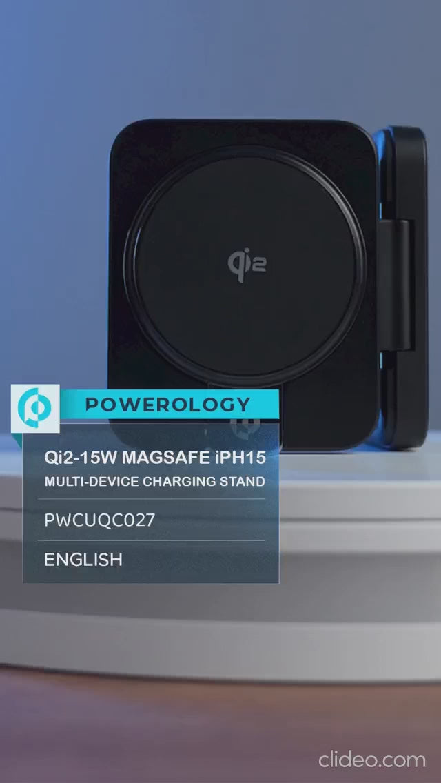 حامل شحن متعدد الأجهزة Powerology Qi2-15W Magsafe iPH15 - أسود