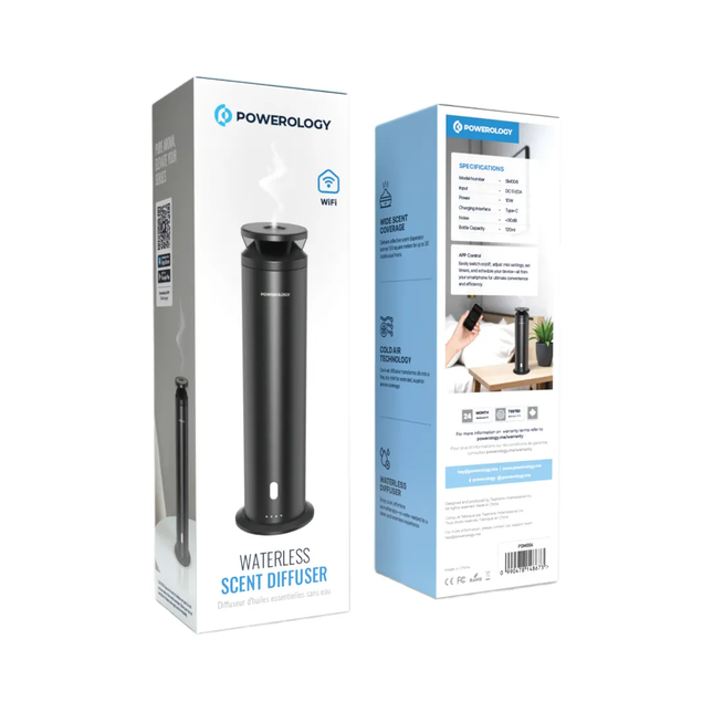 Powereology 10W WiFi Rechargeable Waterless Scent Diffuser 120ml – Black