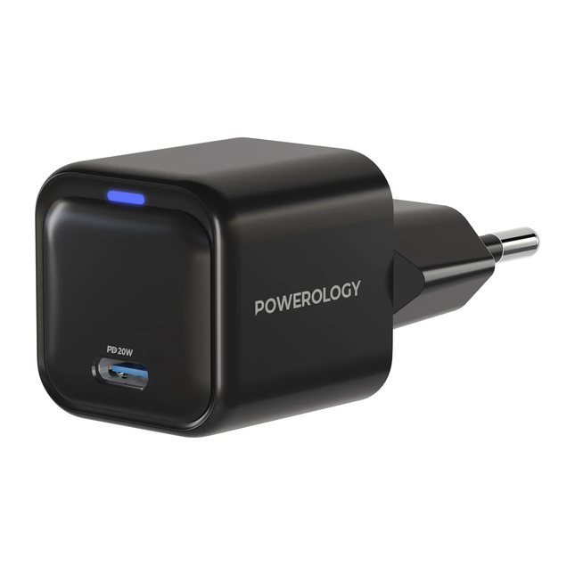 Powereology Ultra-Compact GaN Charger PD 20W – Black (EU Plug)