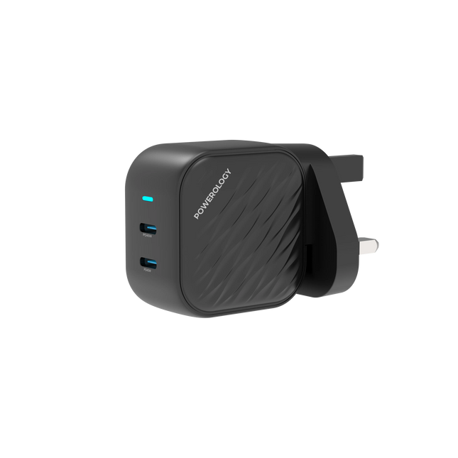 Powereology PD45W 2x USB-C Port Wall Charger – Black (UK Plug)