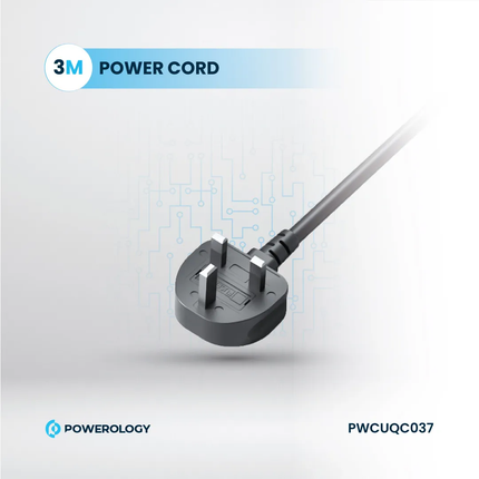 Powereology 30W Wall Socket – UK Plug (3 AC + 1 USB-A + 1 USB-C) with 2M USB-C Cable – Black