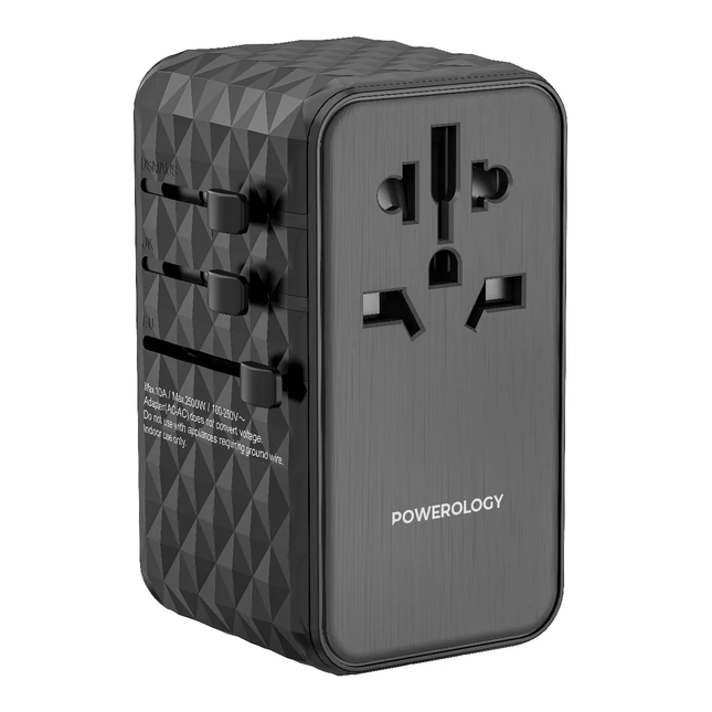 Powereology PD170W*3 USB-C + 18W USB-A Travel Adapter – Black