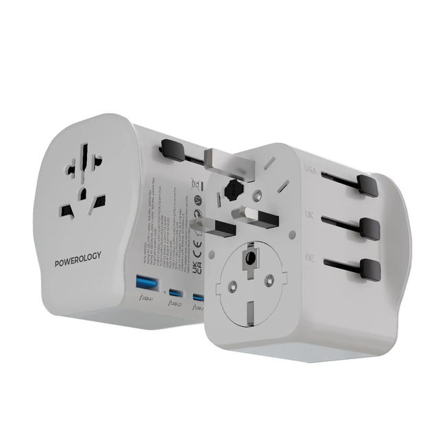 Powereology PD45W Travel Adapter with Grounding Contact – White