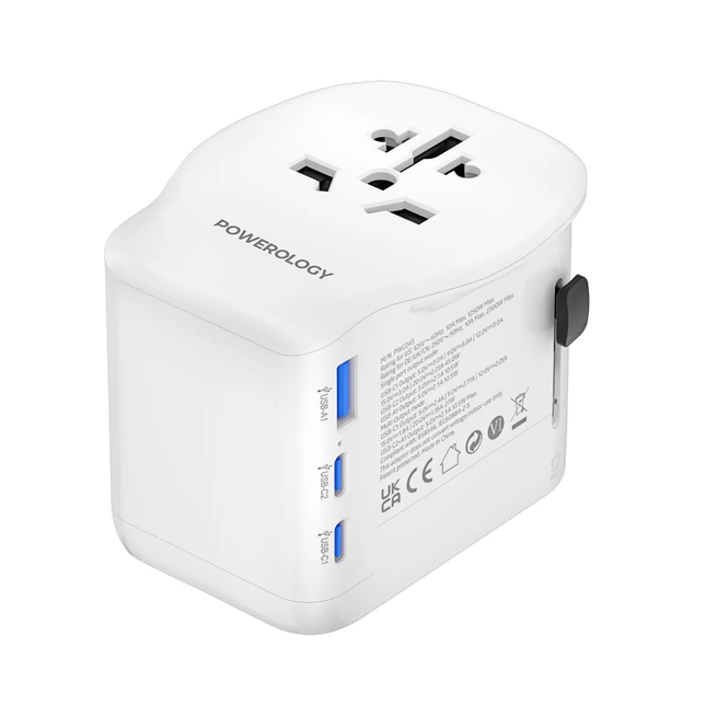 Powereology PD45W Travel Adapter with Grounding Contact – White